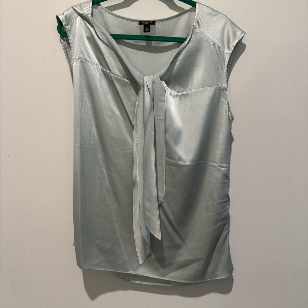 Ann Taylor Shimmering Silver Cap Sleeve Blouse